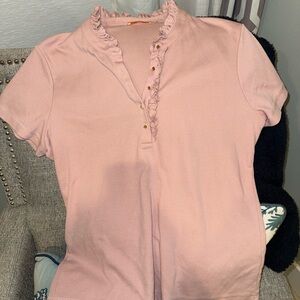 Tory Burch Light Pink Ruffled Short Sleeve Top